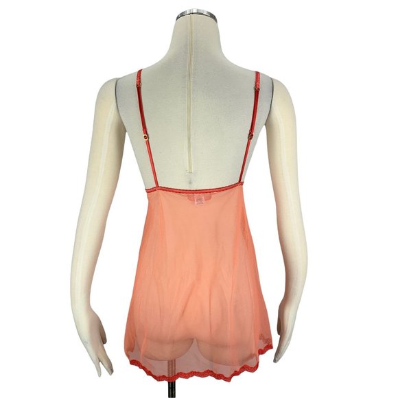 Victoria's Secret Small Nightie Chemise Lace Very Sexy See Through Peach Red - Picture 3 of 6